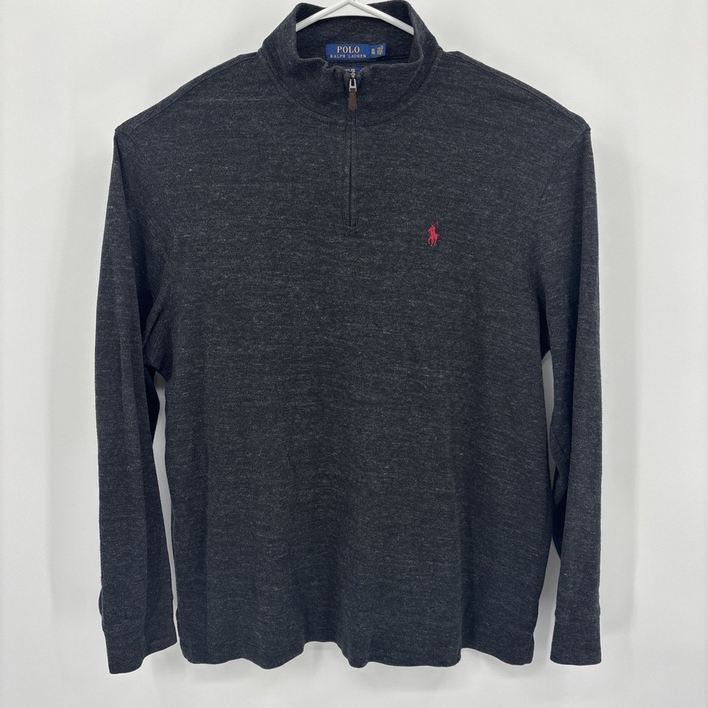 Polo Ralph Lauren Mens Estate Rib Quarter Zip Heather Black Gray Size XL - Picture 2 of 9